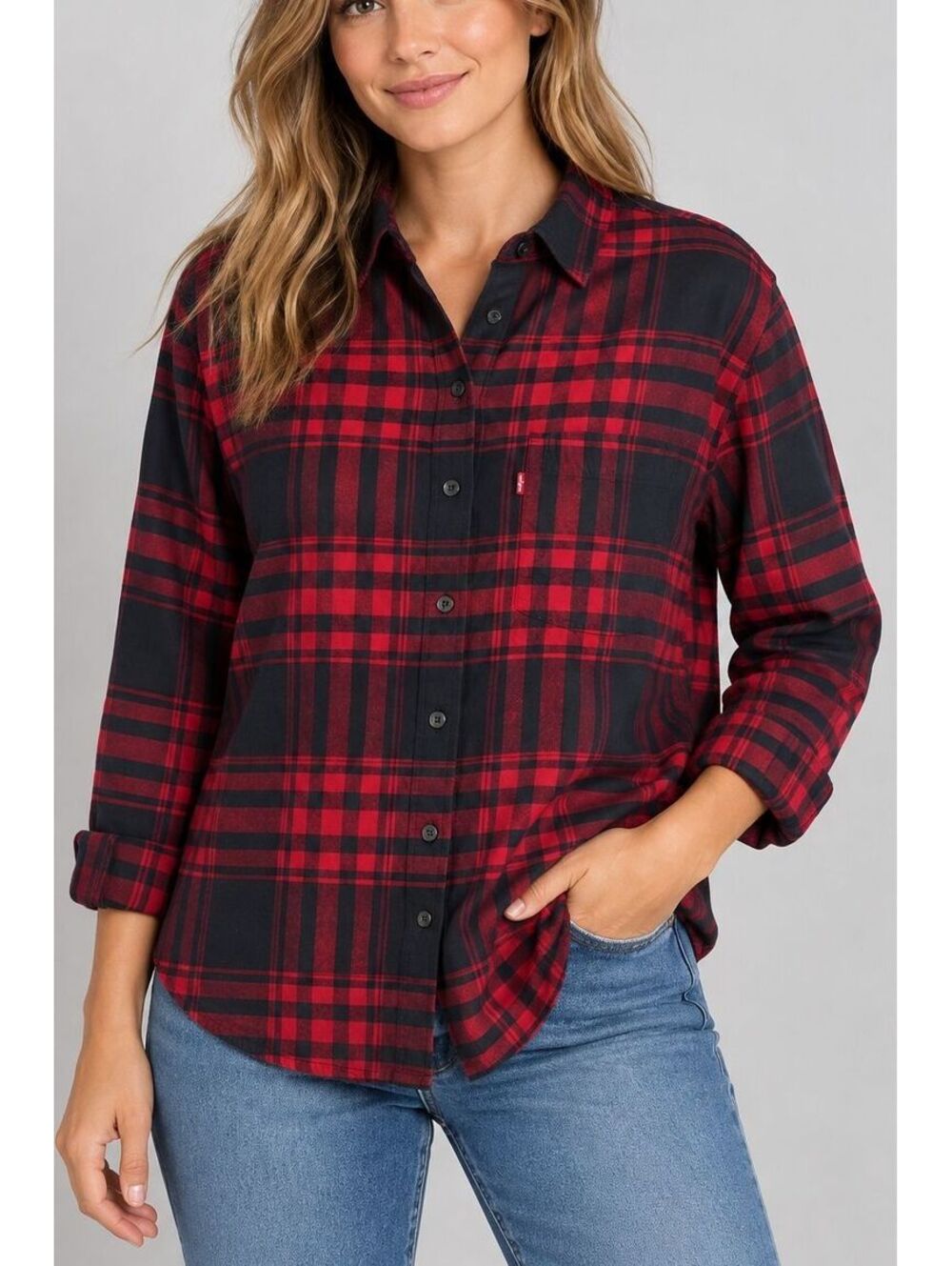 Levi's Henri Flannel Women's M Red Black Plaid Cotton Overshirt Grunge